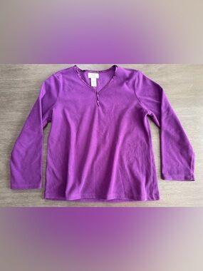 Oscar De La Renta Purple Henley Fleece Sweater Pullover M
